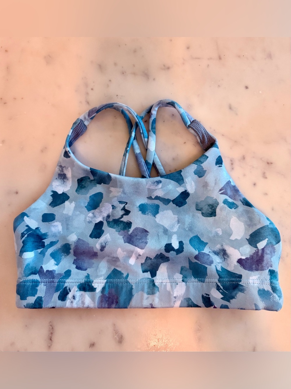 Athleta Girl Blue Multi Watercolor Print Sports Bra